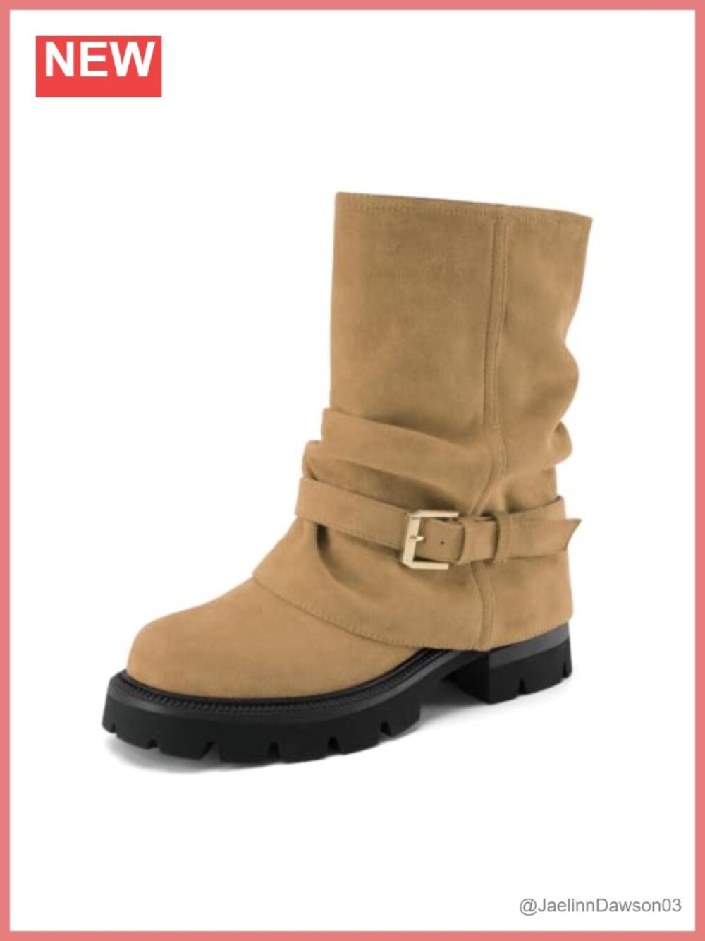 Suede Fold Over Mid Calf Slouchy Boots - Platform Chunky Heel Round Toe